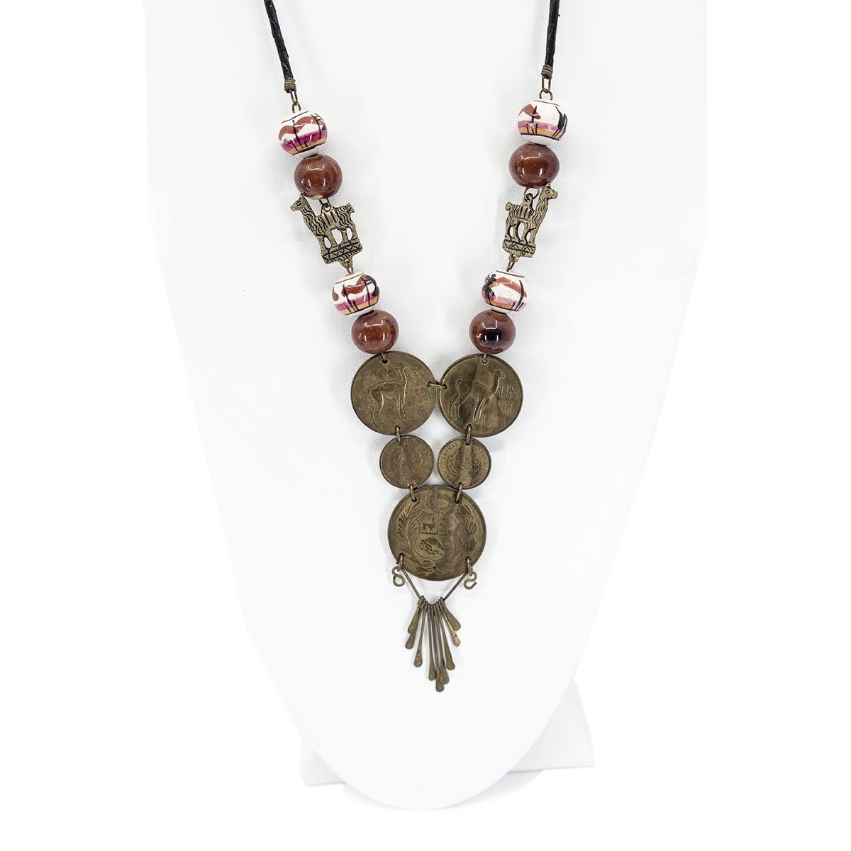 llama necklace, Brass peruvian coins necklace