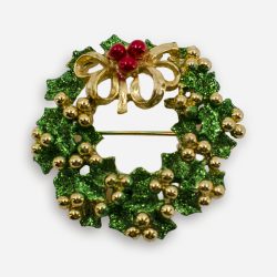 green Christmas wreath brooch