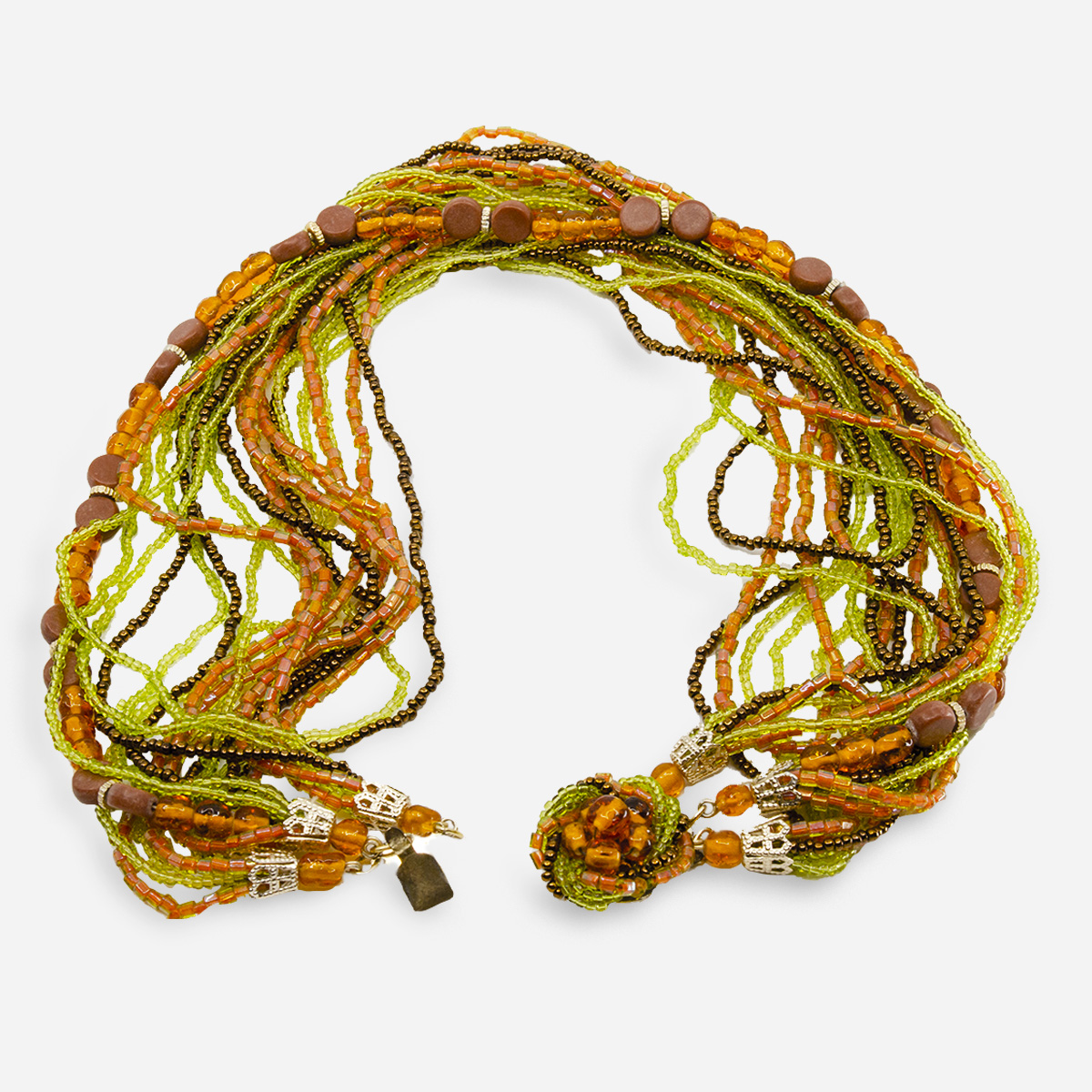 orange, green, and amber torsade necklace