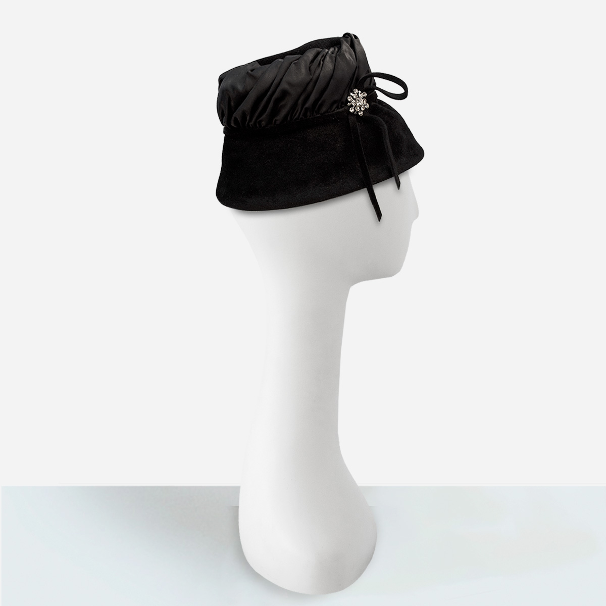 1950s Black satin cocktail hat