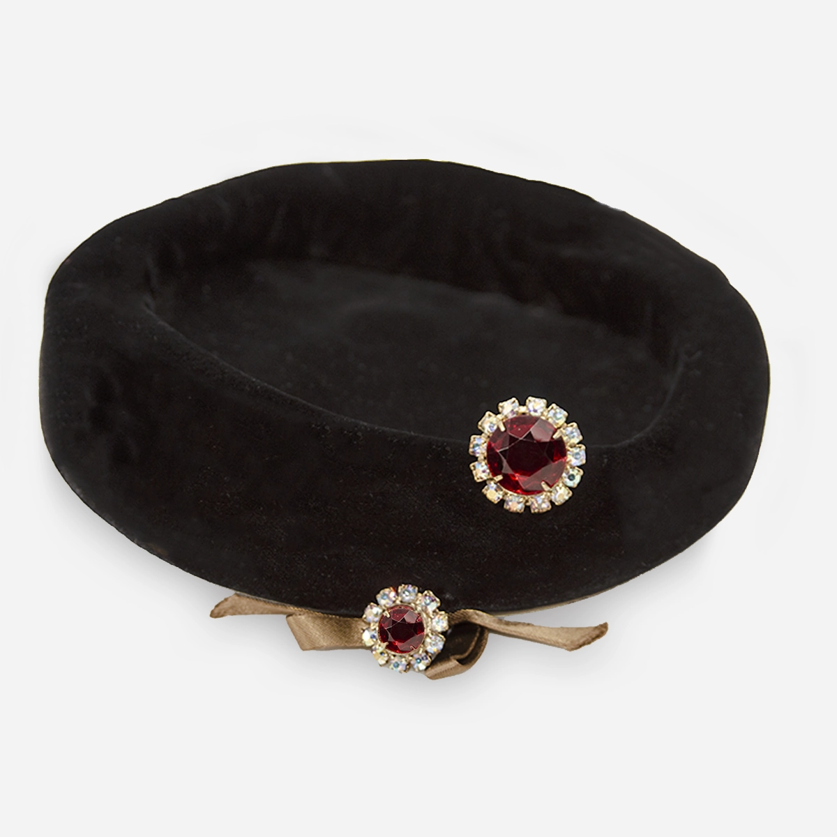 1950s Black velvet pillbox hat