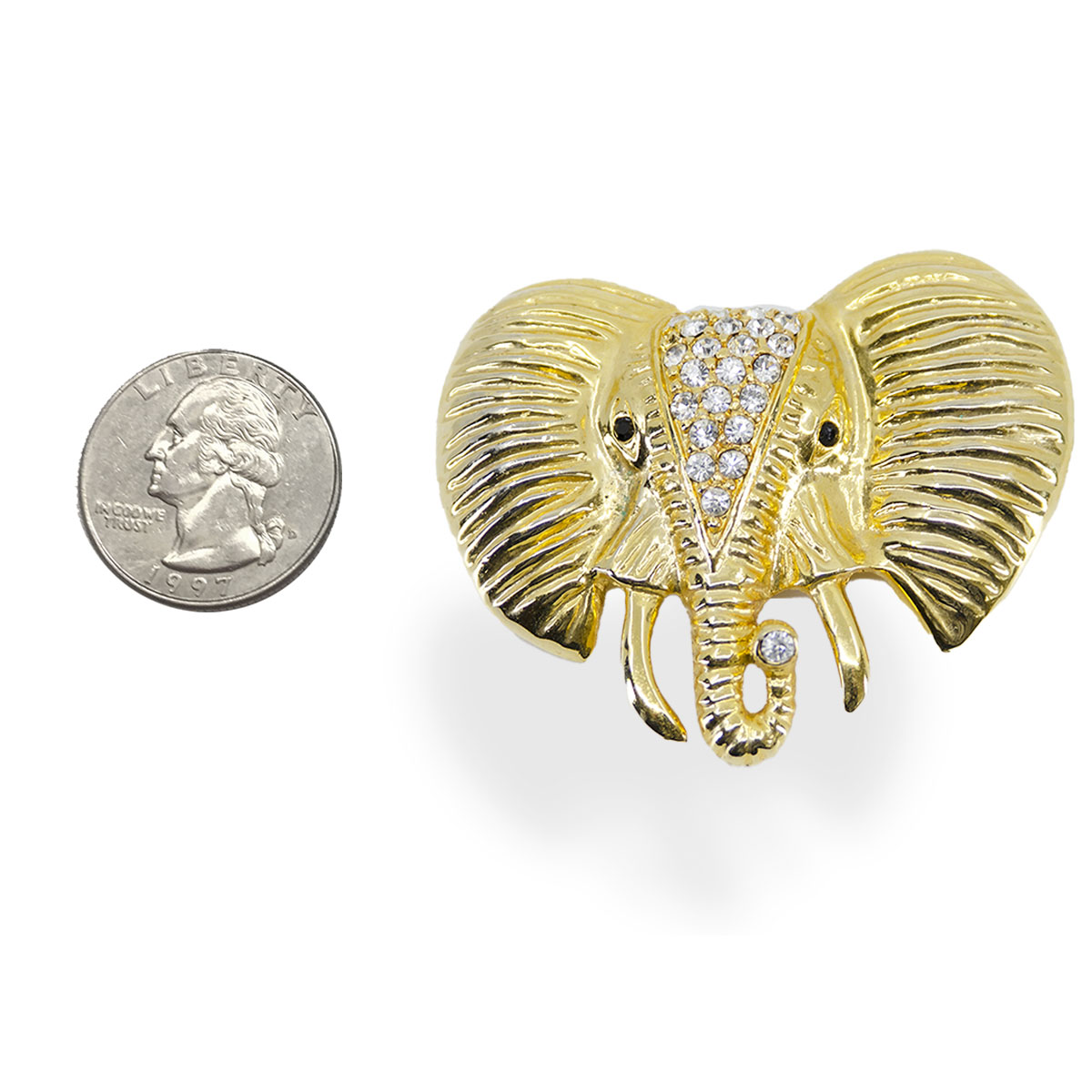 Gold elephant head brooch