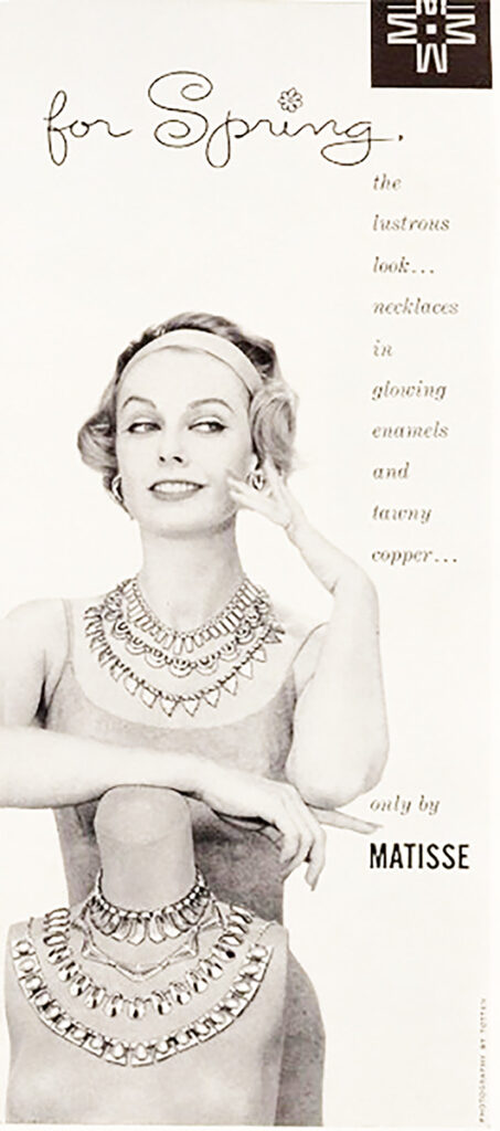 Matisse copper jewelry advertisement