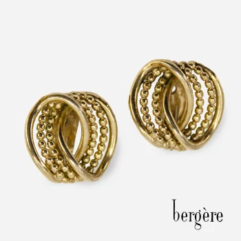 Signed Gold Bergere Clip Earrings
