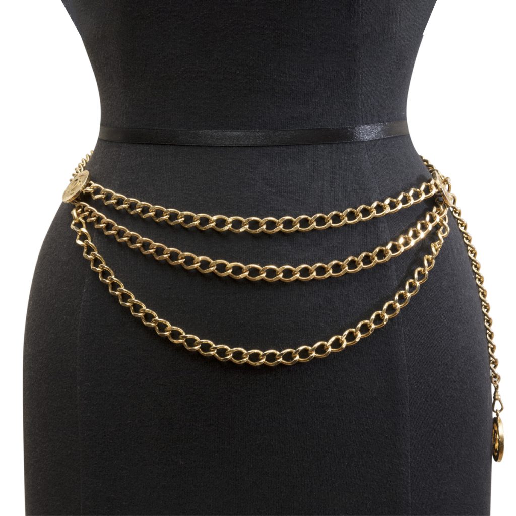 Chanel Gold Chain Belt, Double C Logo Medallions, Vintage 1980s Size S