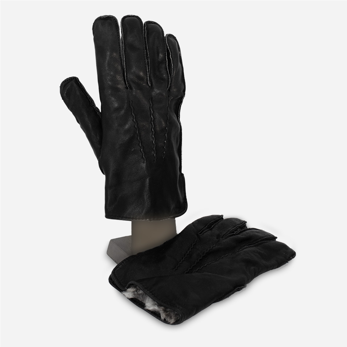 Women's fur lined black gloves