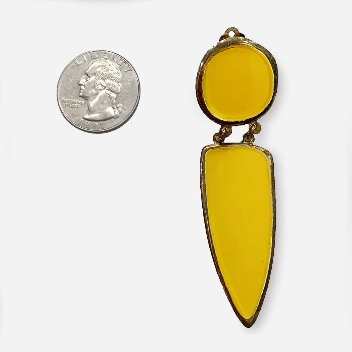 1980s earrings, yellow enamel
