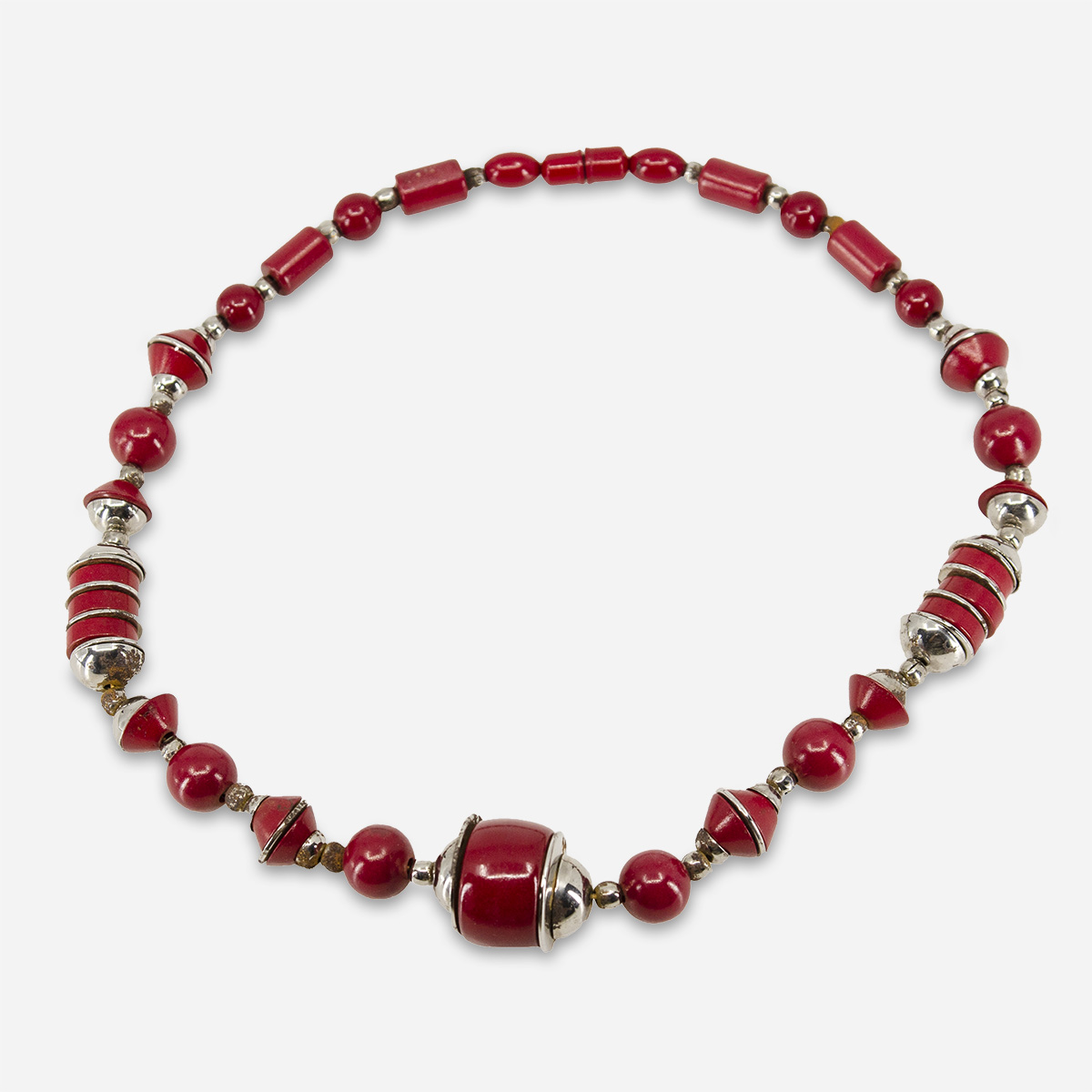 1930s chrome red beaded necklace