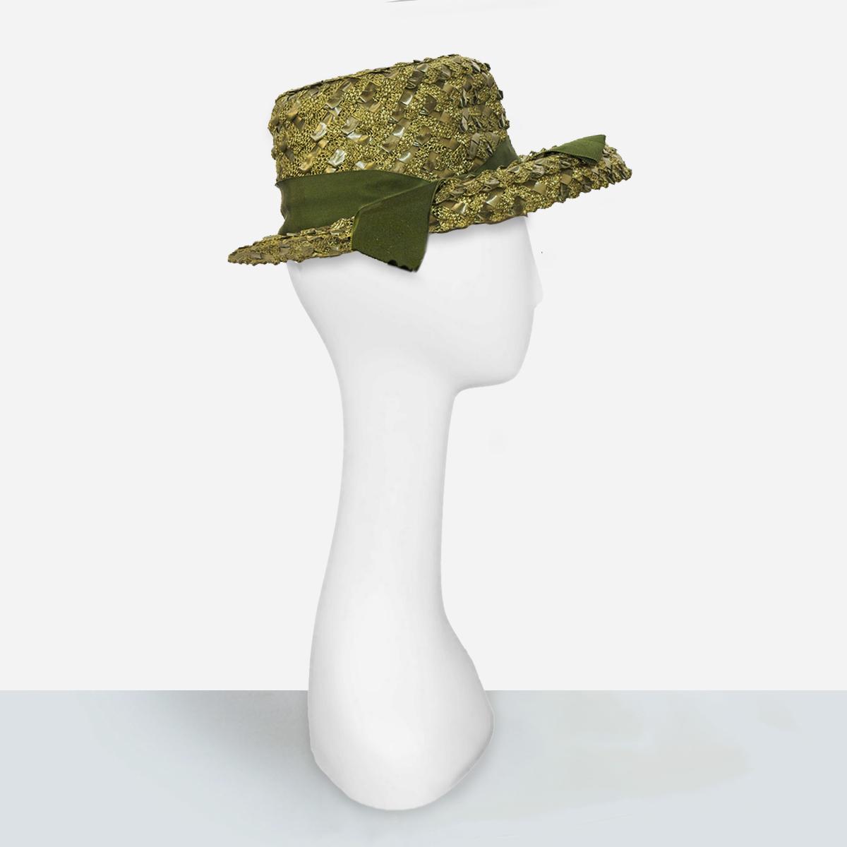 60s green wide brim straw hat
