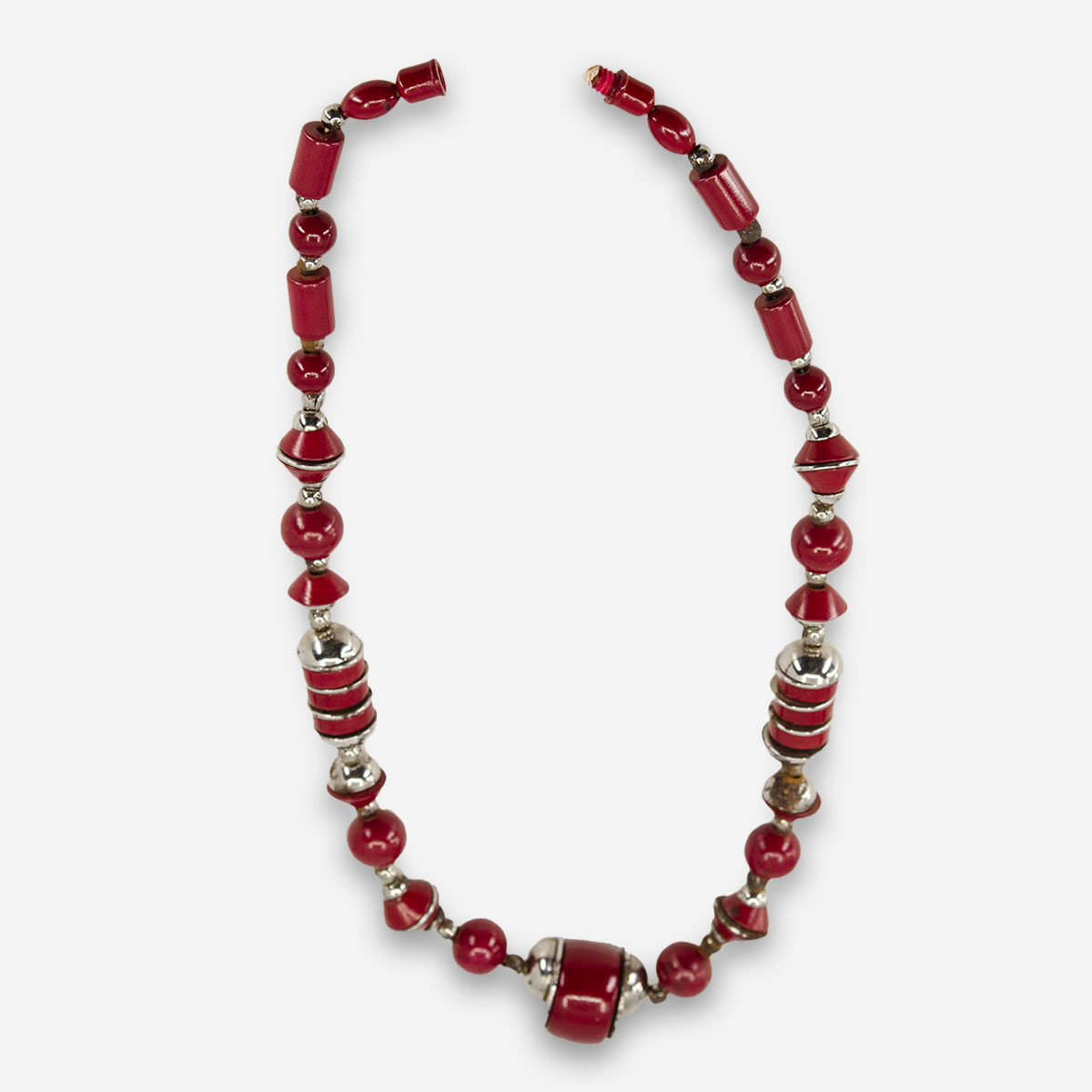 1930s Chrome bead necklace, machine age design