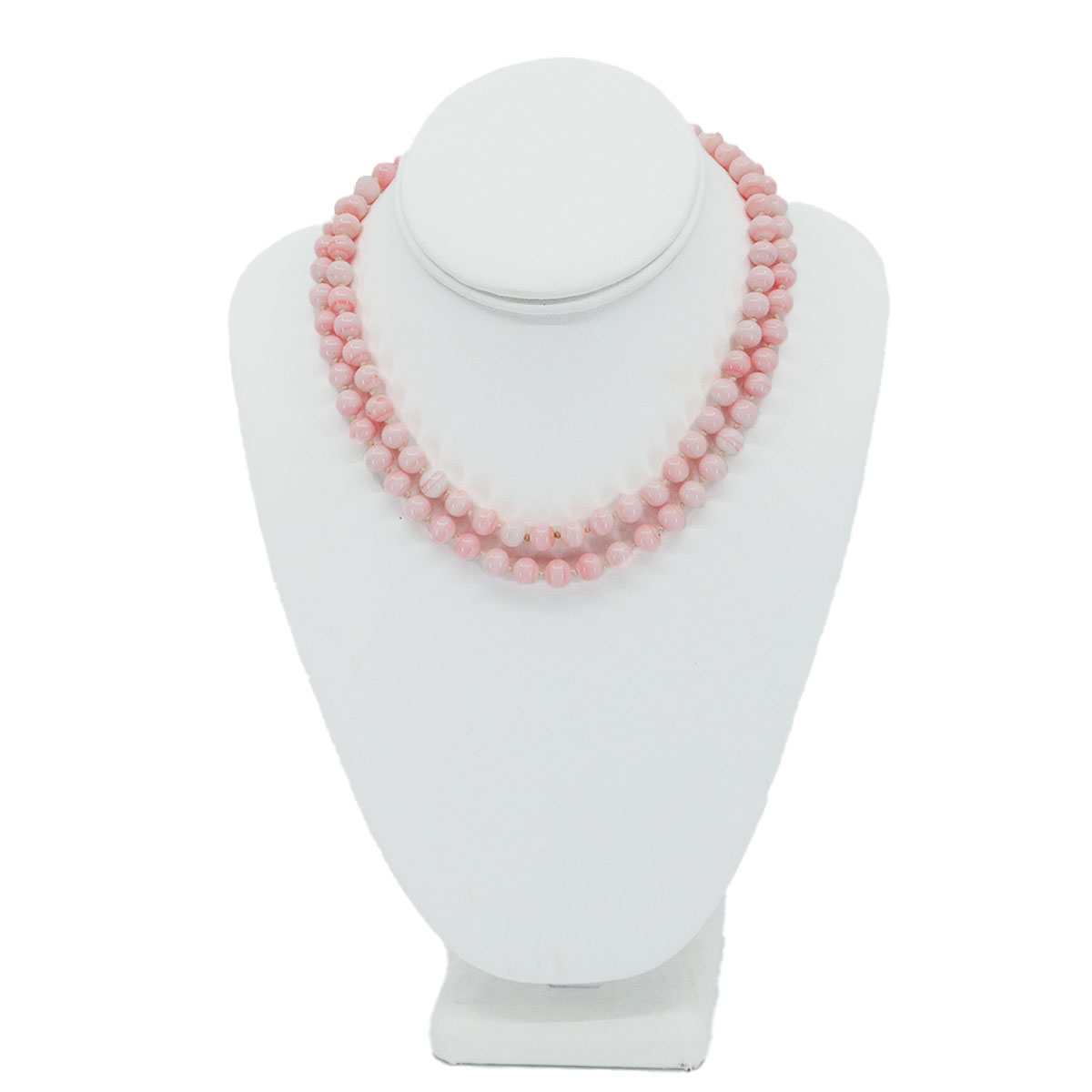 pink glass bead necklace, marbled beads