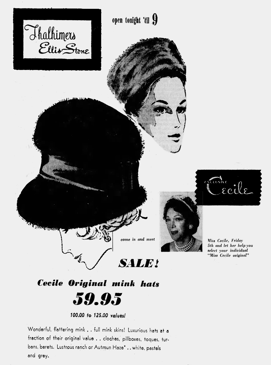 Cecile Mink hats ad 1963