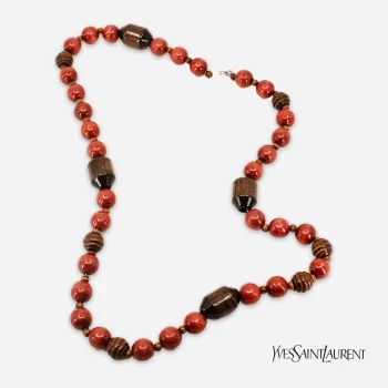 signed Yves Saint Laurent Wood Bead Necklace