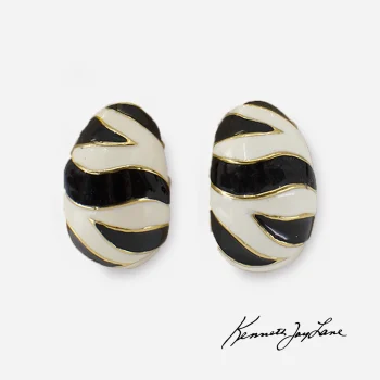 signed Kenneth Jay Lane zebra enamel earrings