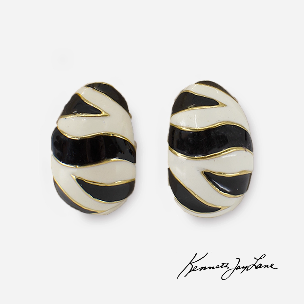 Kenneth Jay Lane zebra enamel earrings copy signed Kenneth Jay Lane zebra enamel earrings