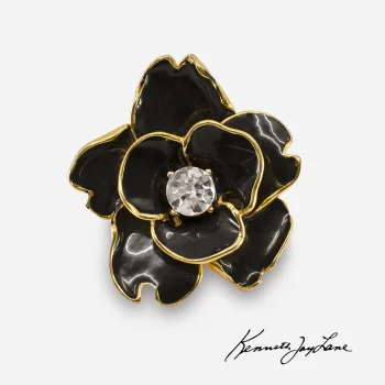 signed kenneth jay lane large black enamel flower ring
