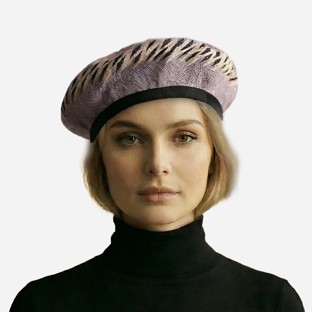 lavendar Claude saint cyr beret on model