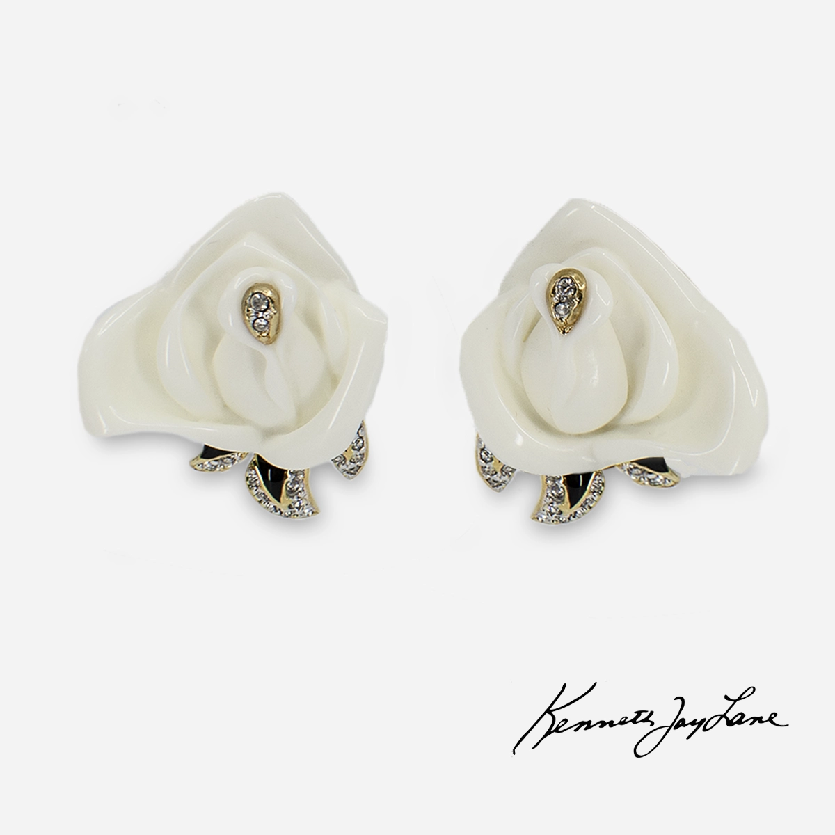 Kenneth Jay Lane white flower earrings