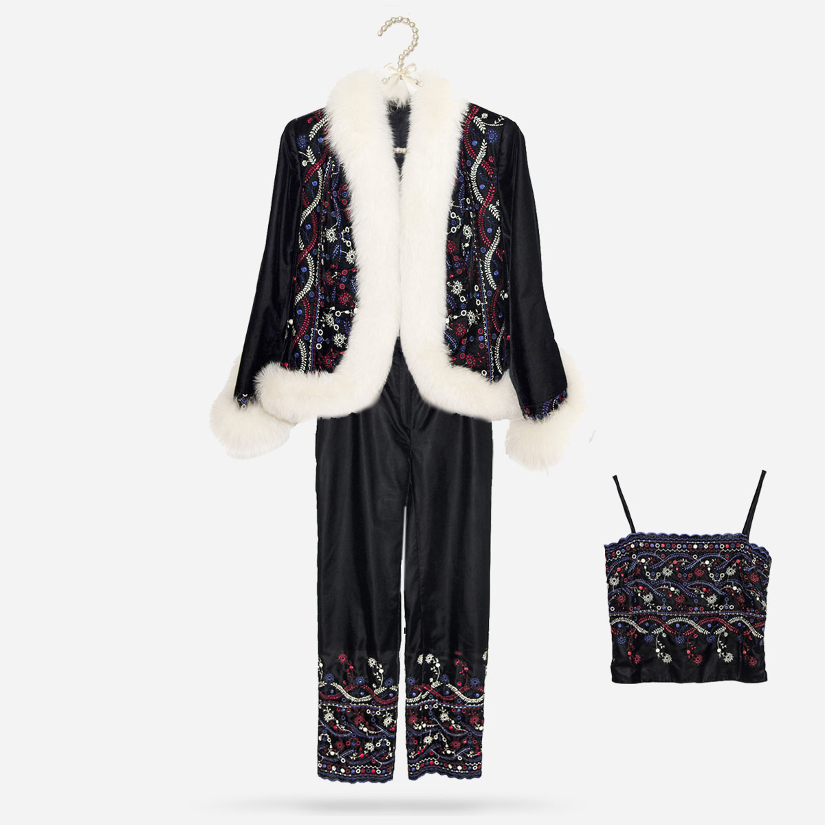 Vintage French embroidered pantsuit