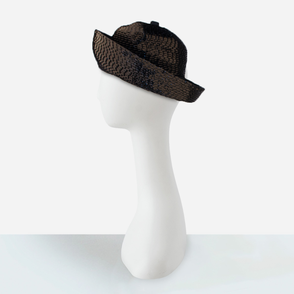 1960s black straw breton hat