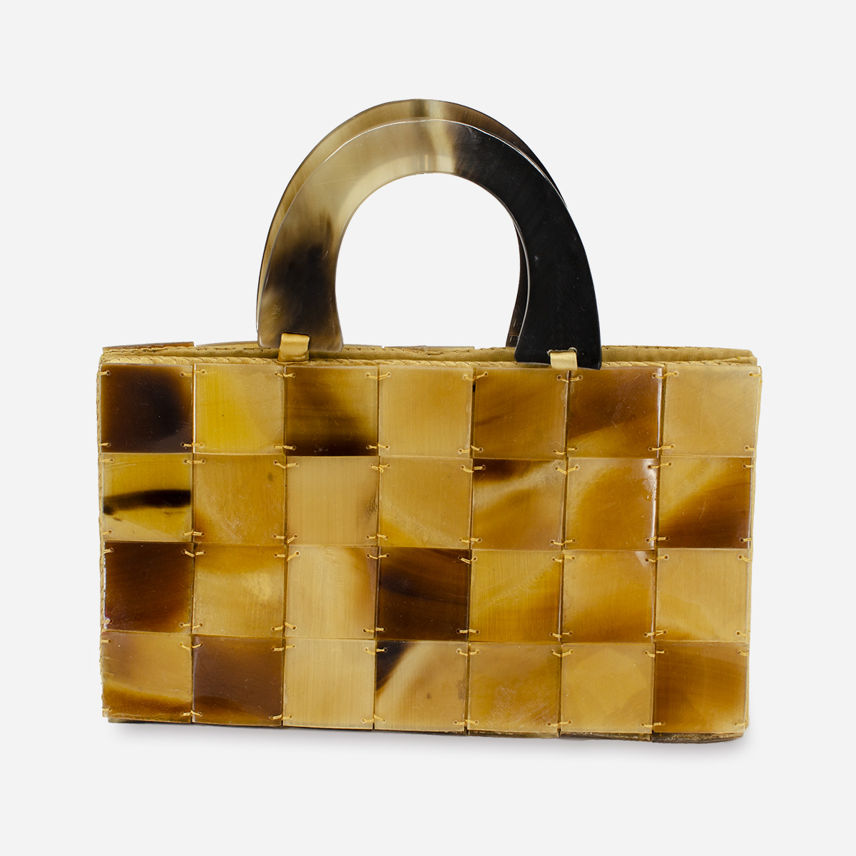 60s plastic handbag, faux tortoiseshell square tiles