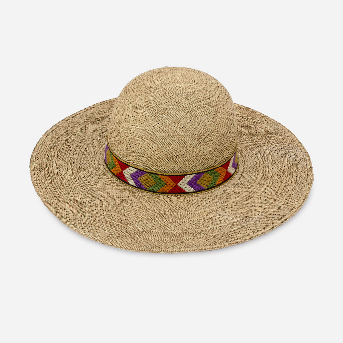 Straw Western Hat, Open Crease, Guatemalan Hatband