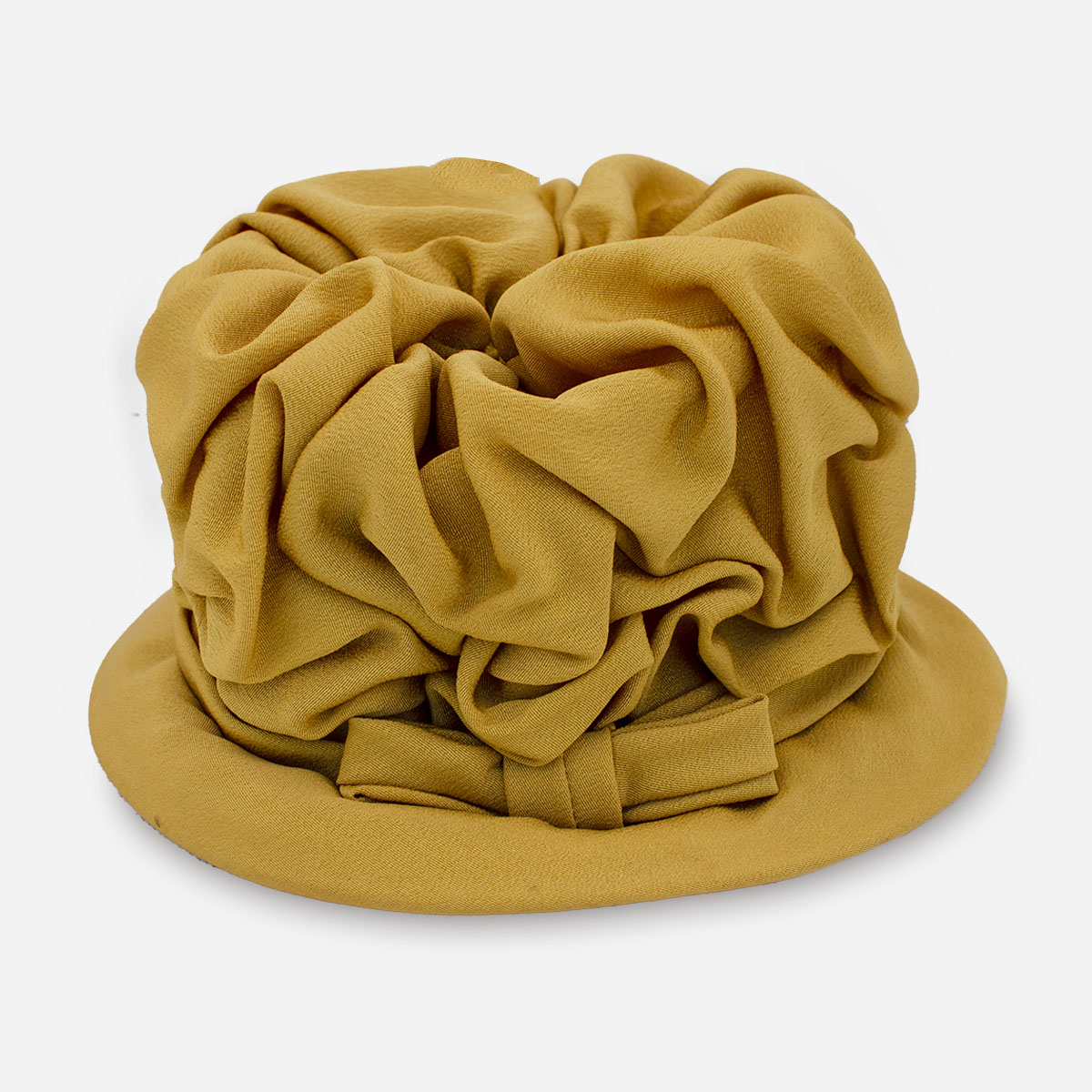 gold hat, ruched fabriic