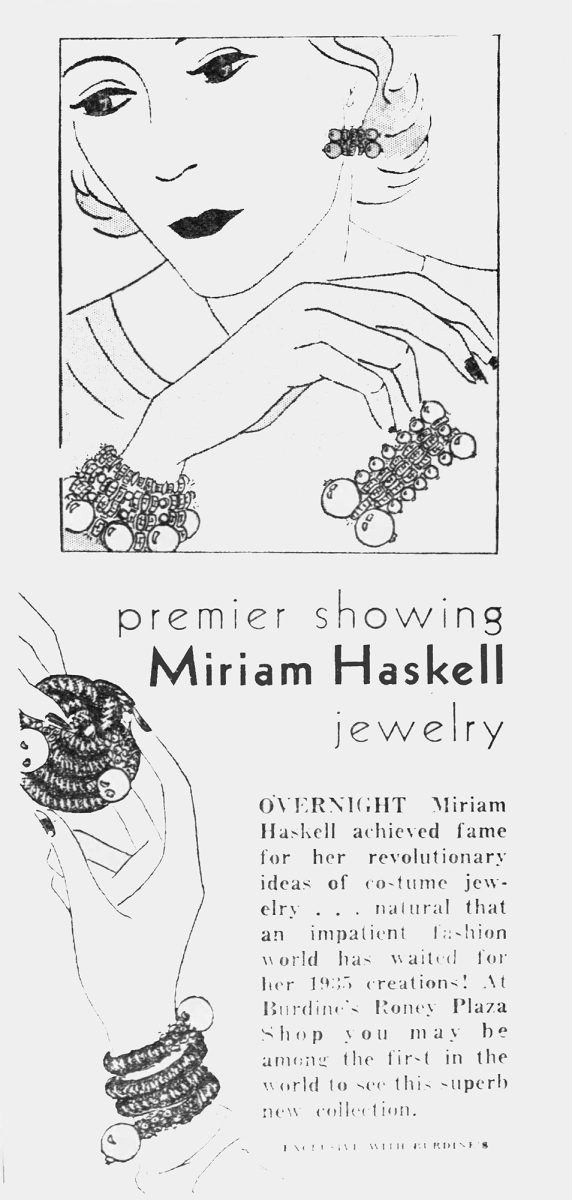 Miriam Haskell 1933 jewelry advertisement