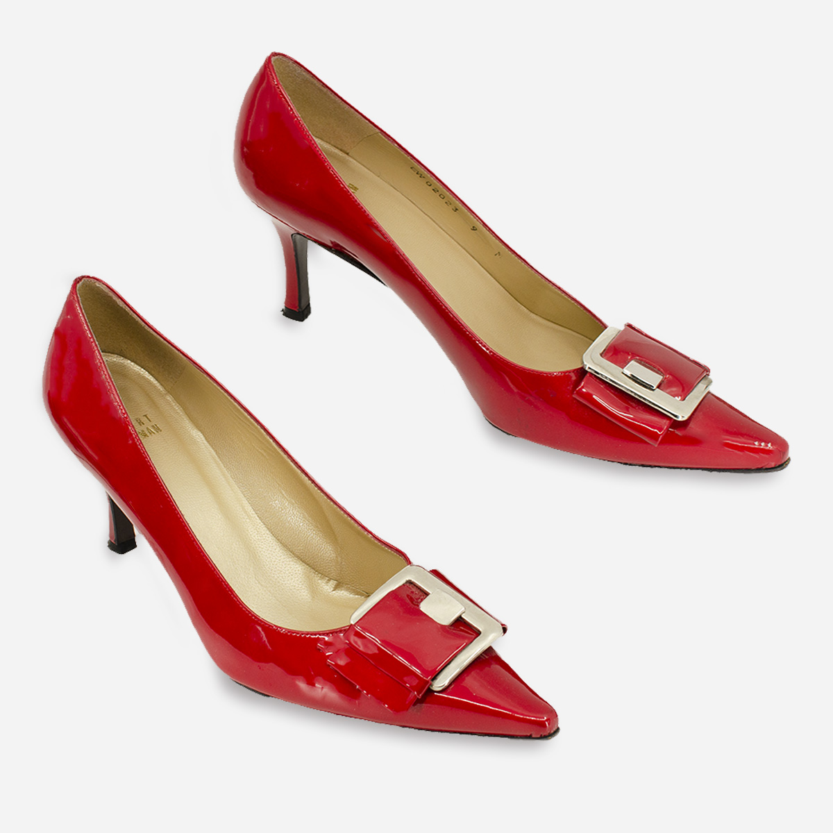 vintage buckle pumps, red patent leather by Stuart Weitzman
