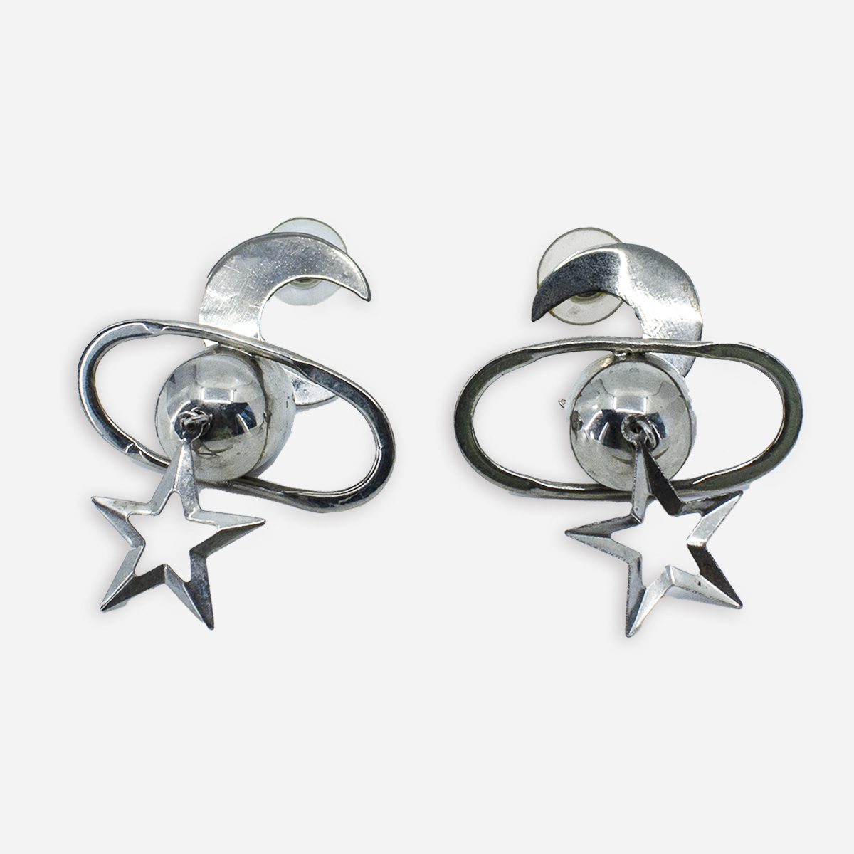 silver saturn earrings