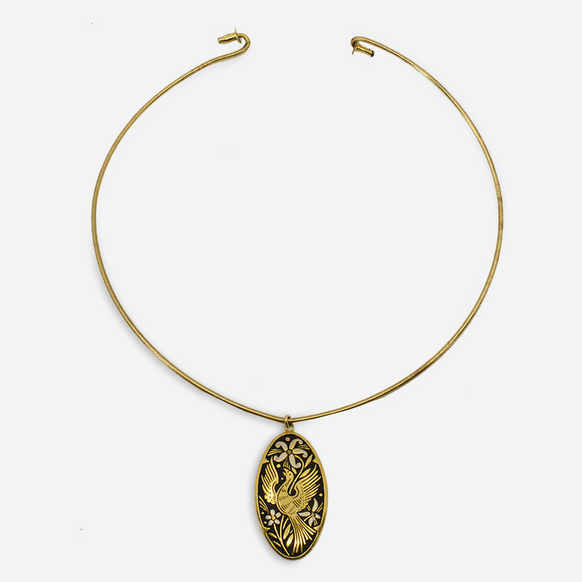 Damascene Pendant Necklace, Gold Wire Collar