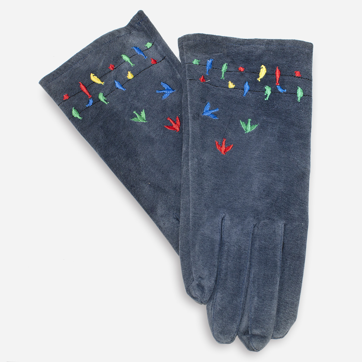 blue suede gloves