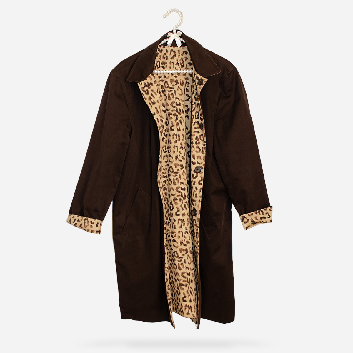 women's brown coat, reversible to leopard print