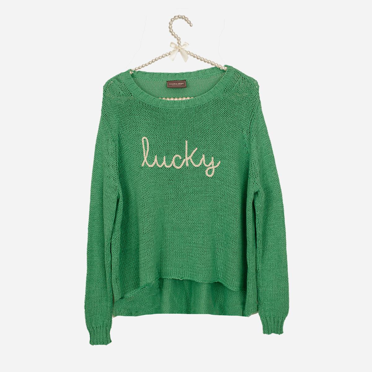 Green lucky sweater by wooden ships, Paola Buendía
