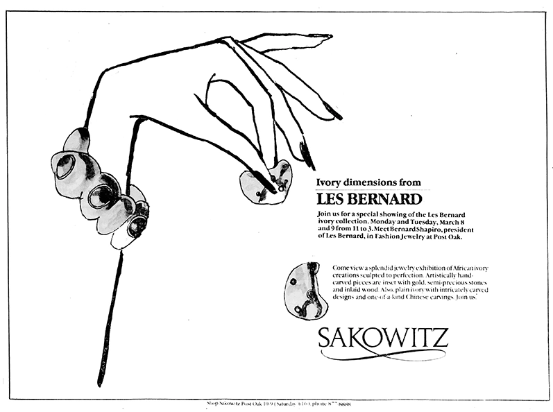 Les Bernard Jewelry Sakowitz ad 1982