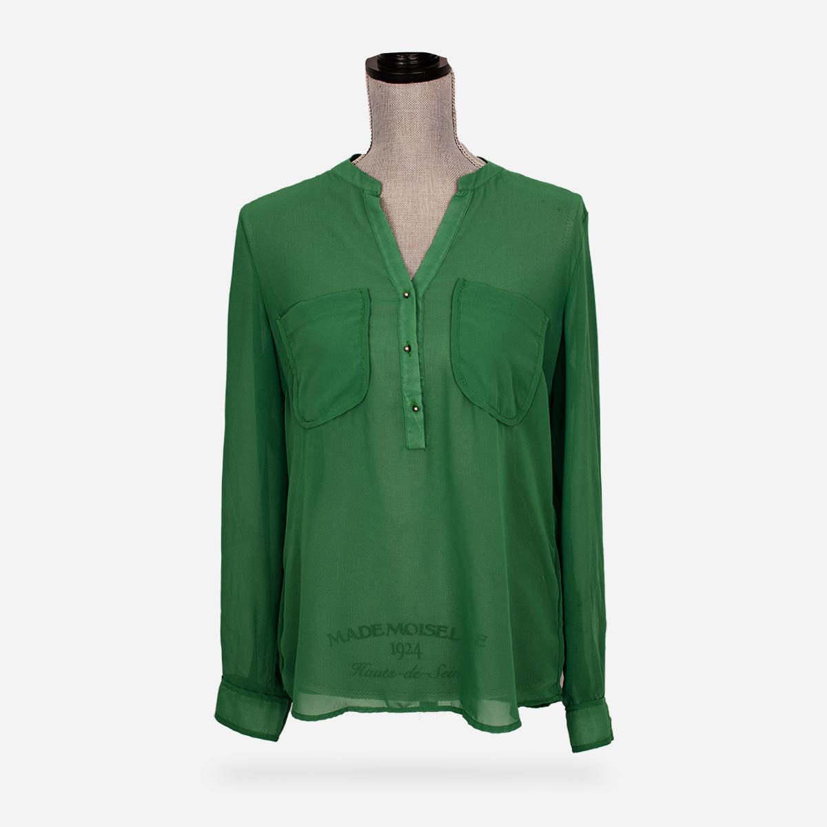 Milano green sheer v-neck blouse