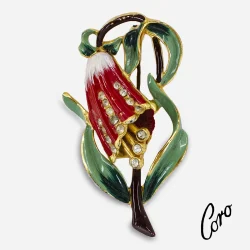 coro logo trumpet flower brooch