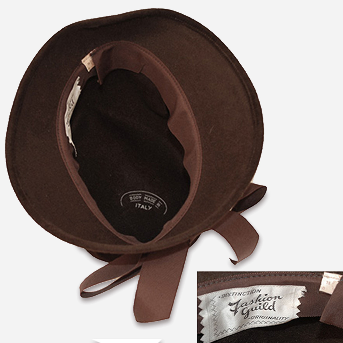 Fashion guild hat label for brown velvet womens hat