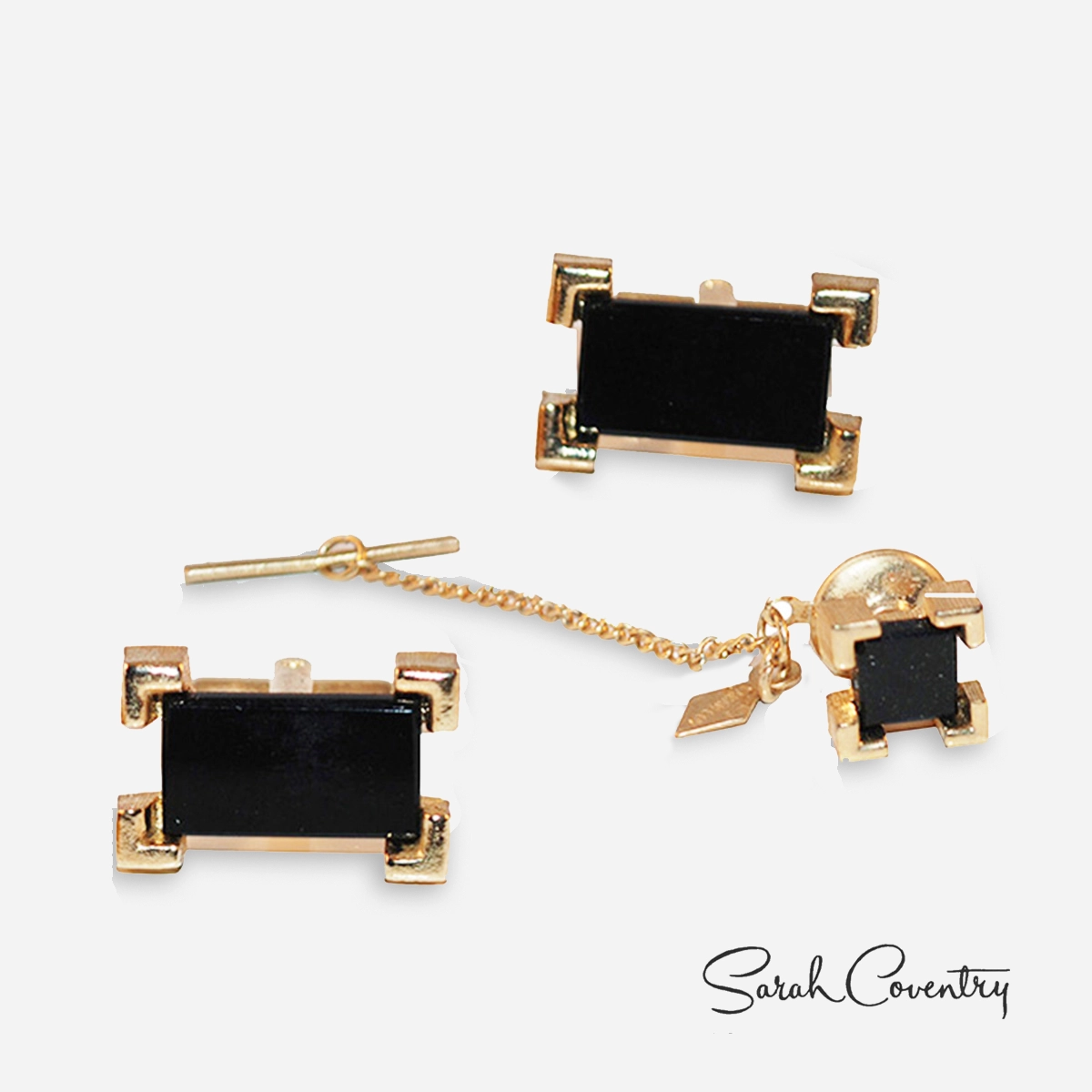 signed Sarah Coventry onyx cufflinks set