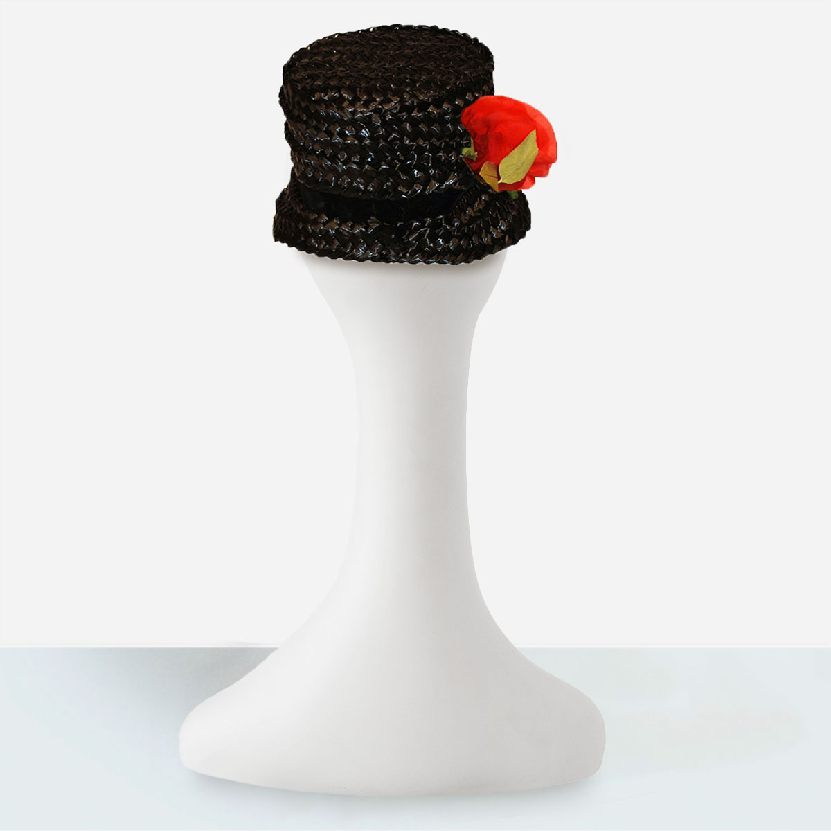 vintage 1960s black straw bucket hat