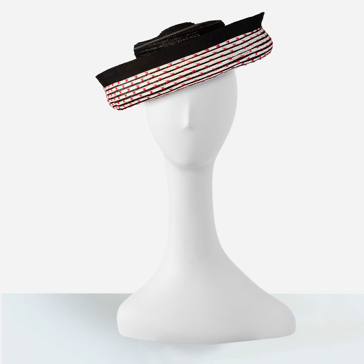 vintage red, black white straw hat