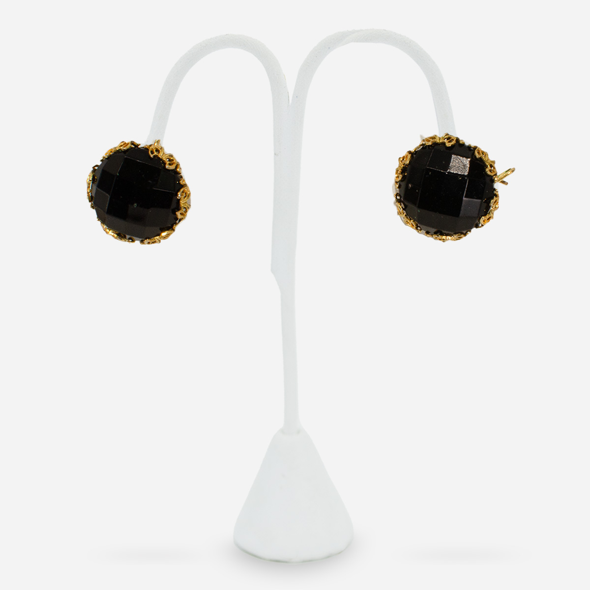 black faceted vintage wingback earrings