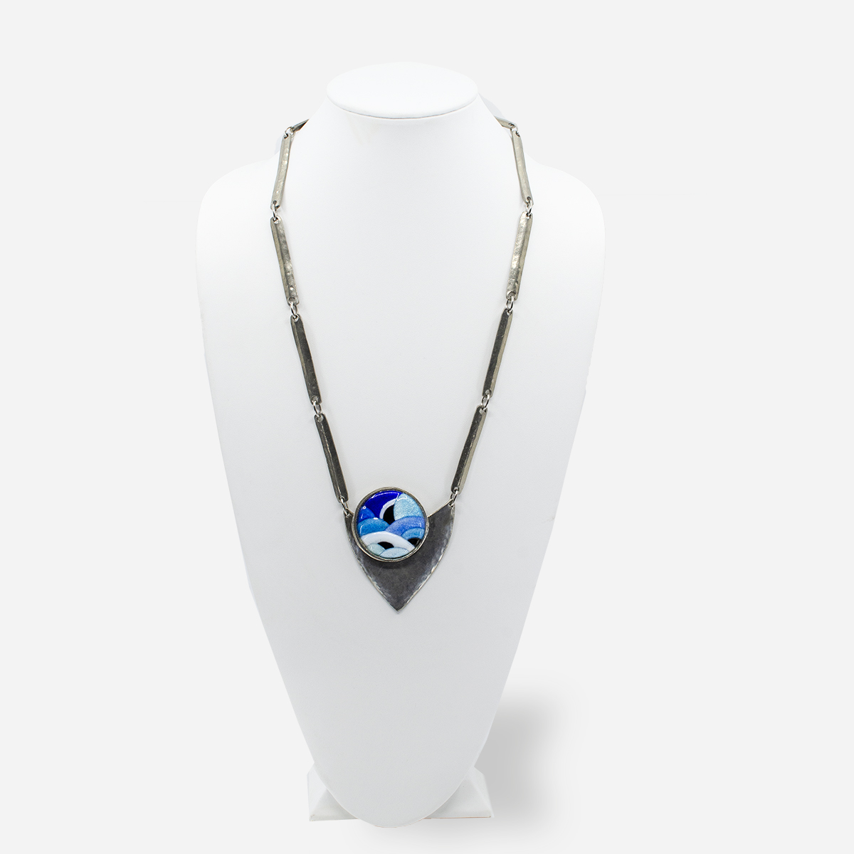 vintage limoges necklace, blue glass fused necklace