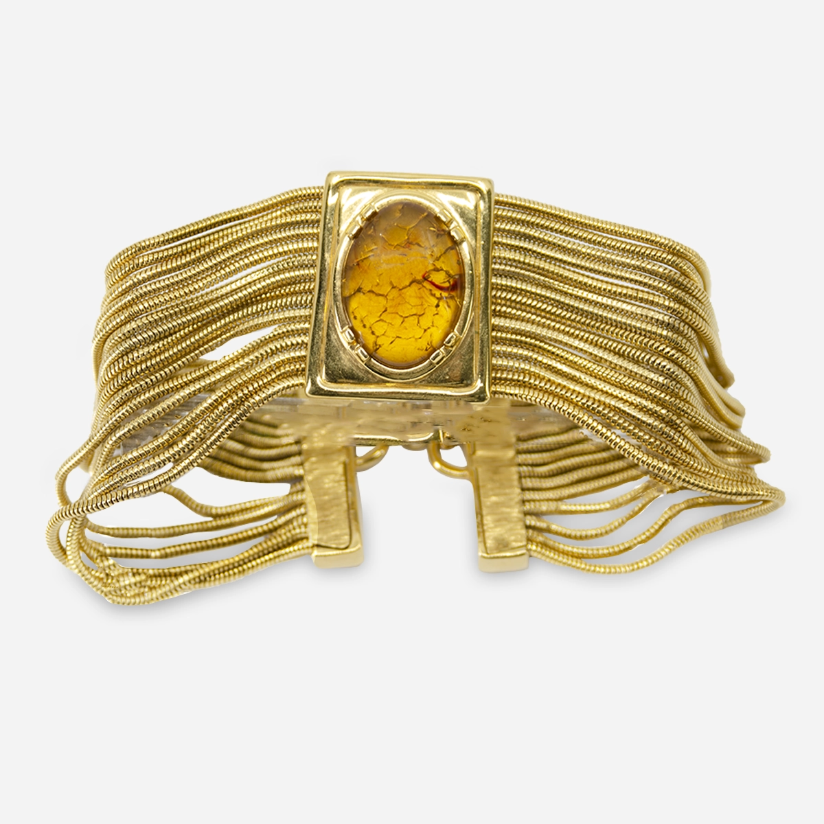 1960s Monet Amber Necklace with gold snake chains