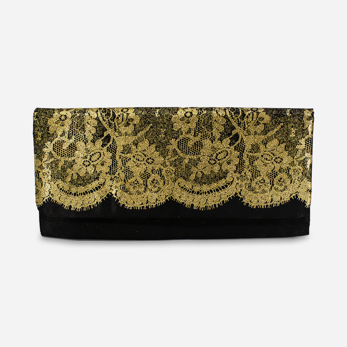 black clutch with gold lace