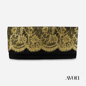 avon black and gold vintage clutch