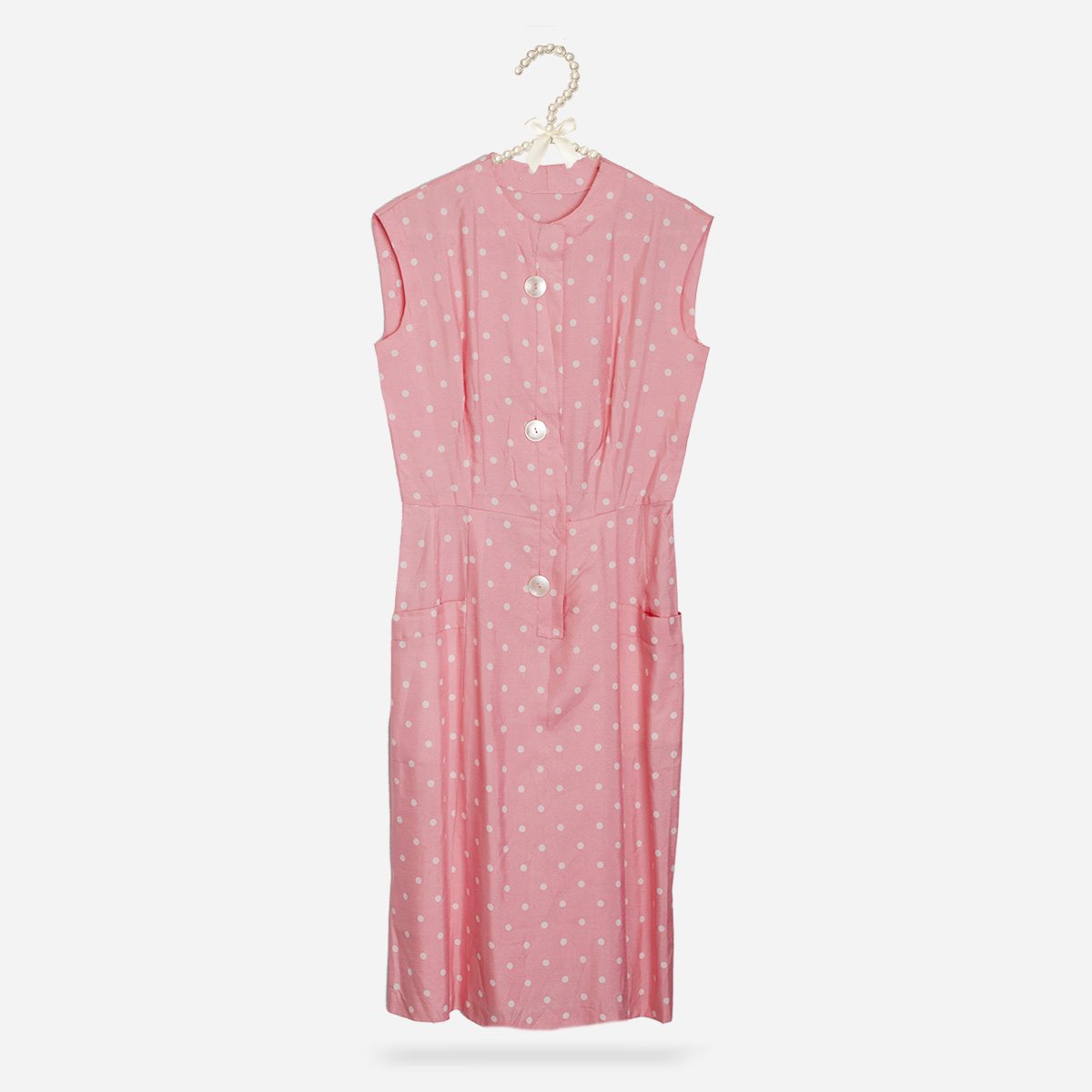 1950s pink polka dot dress