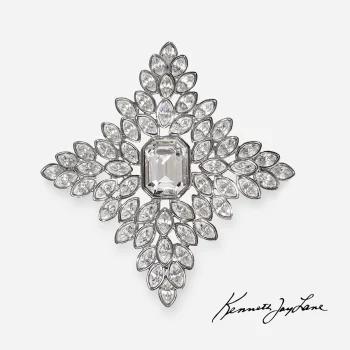 signed Kenneth Jay Lane Rhinestone Brooch Emerald Cut Center
