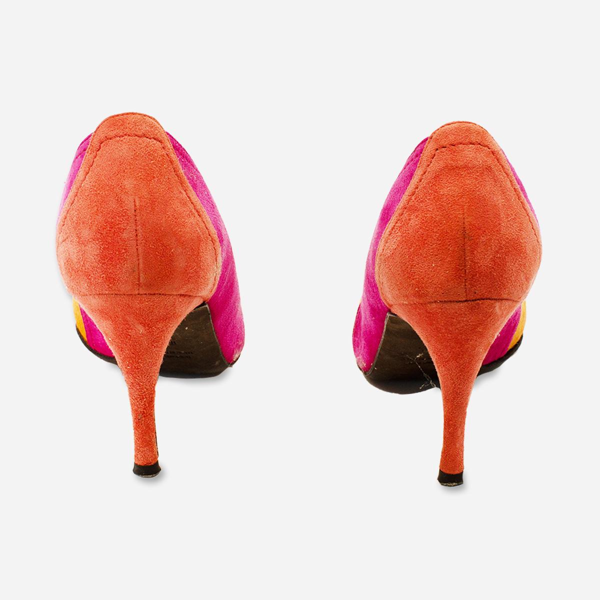 High heel pumps in orange and pink suede