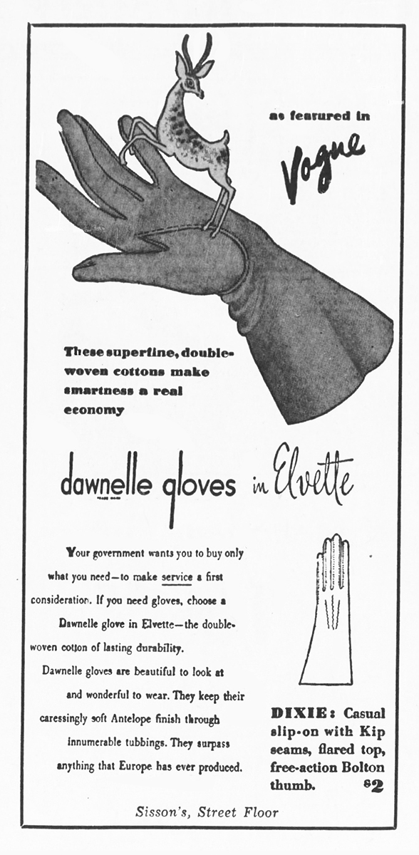 1940s dawnelle gloves advertisement